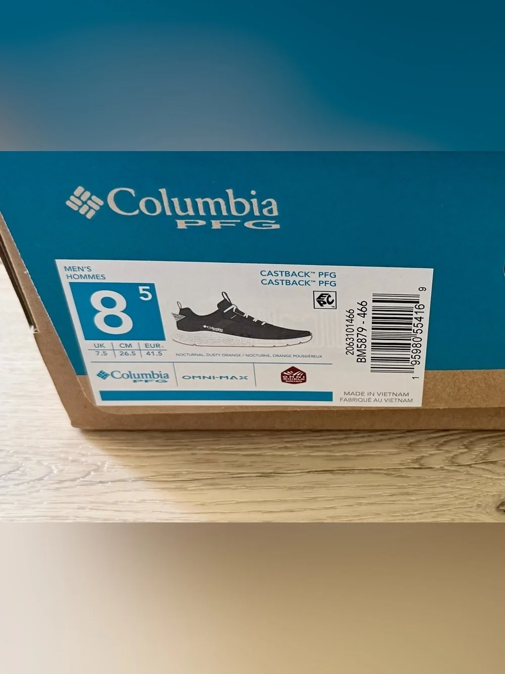 NWT Columbia Castback PFG Shoe Nocturnal/Dusty Orange Size 8.5